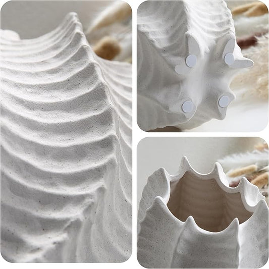 BUICCE Ceramic Coastal Vase for Flowers, Large Off White Decorative Piece, Modern Styling for Home or Office