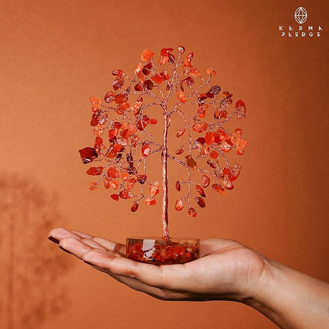 Crystal Tree for Home and Office Decor, Carnelian Chakra Healing Stones Handmade Feng Shui Bonsai Tree of Life for Positive Energy, Money, Good Luck, Christmas Decor, Birthday Gifts for Women, Mom