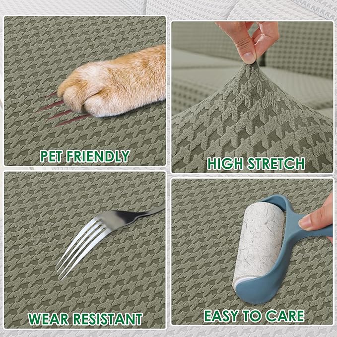 MAXIJIN Couch Cushion Covers for Sectional Sofa, Stretch Sofa Cushion Cover Washable Furniture Protector with Elastic Bottom & Non-Slip Strap for Pets Kids (1PC Chaise Cover, Army Green)