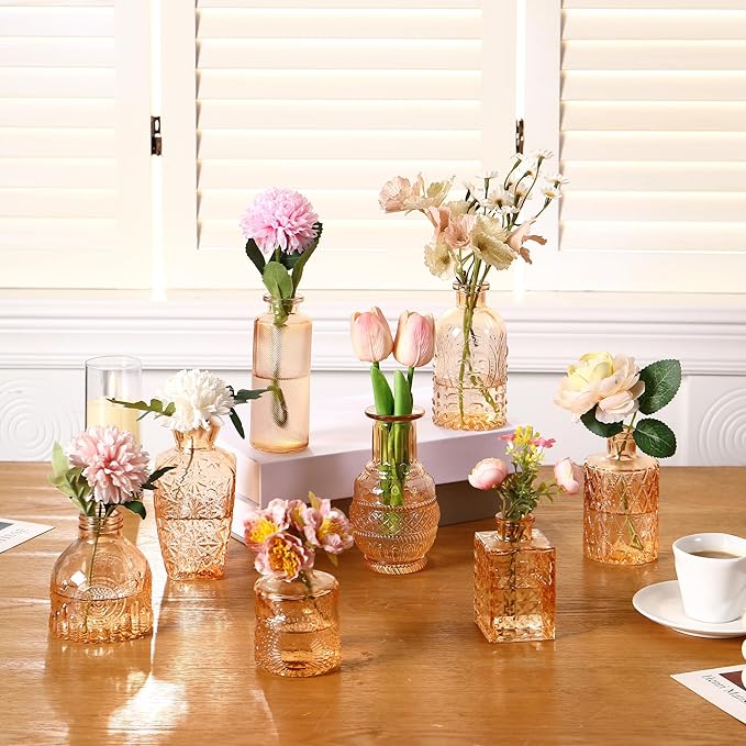 Glass Bud Vases Set of 60, Small Glass Vase for Flowers, Amber Small Vases for Centerpieces, Vintage Bud Vase in Bulk for Wedding, Party, Events, Reception, Home Decor
