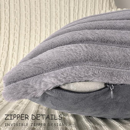 2 Pack 22x22 Pillow Cover Velvet Pillow Covers, Faux Fur Square Throw Pillow Covers for Living Room Decorations Throw Pillow Case, Throw Pillow Cover Cushion Cover for Home Sofa Bedroom Car, Grey