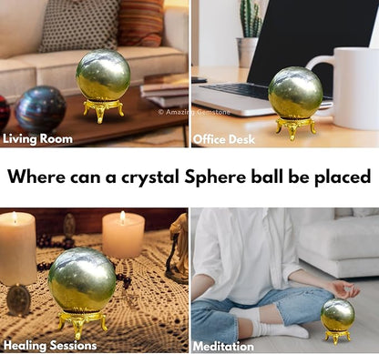 Amazing Gemstone Pyrite Crystal Ball with Stand - 1.5 Inches Crystal Sphere Meditation Balls for Witchcraft and Decorative Balls