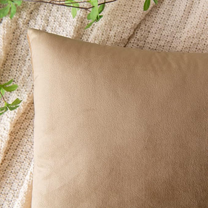 EMEMA Pack of 2 Velvet Throw Pillow Covers Decorative Square Pillowcase Soft Solid Cushion Case for Sofa Bedroom Chair Car 20x20 Inch Khaki