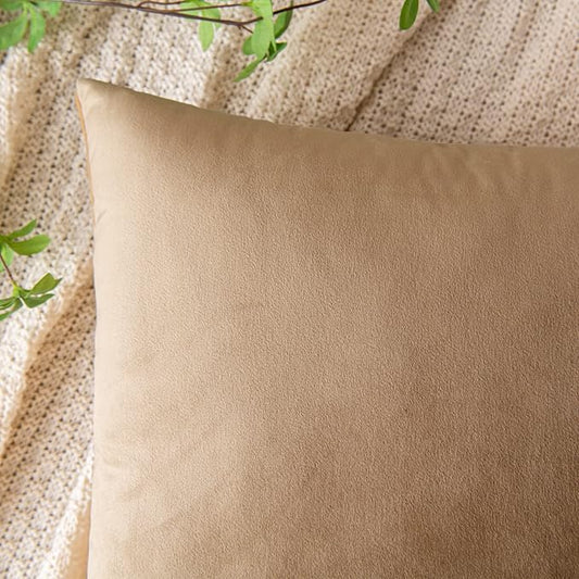 EMEMA Pack of 2 Velvet Throw Pillow Covers Decorative Square Pillowcase Soft Solid Cushion Case for Sofa Bedroom Chair Car 20x20 Inch Khaki