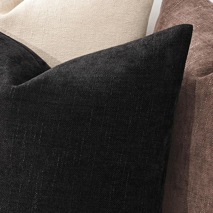 MIULEE Pack of 2 Decorative Throw Pillow Covers Soft Chenille Throw Pillows Solid Textured Lumbar Cushion Covers for Couch Sofa Bedroom Living Room 12x20 Inch, Black