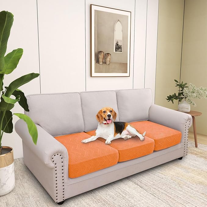 hyha Individual Couch Cushion Covers, Stretch Magic Sofa Seat Cushion Covers Washable, Dog Couch Sofa Slipcover for Pets, Kid with Elastic Bottom(3PC, Orange)