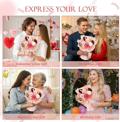 Flowers for Delivery Preserved Flowers with Vase That Last 3-5 Years Real Forever Flowers Rose Bouquet for Mom Anniversary Birthday Thanksgiving Christmas Gift for Women Grandma Wife Friends Her