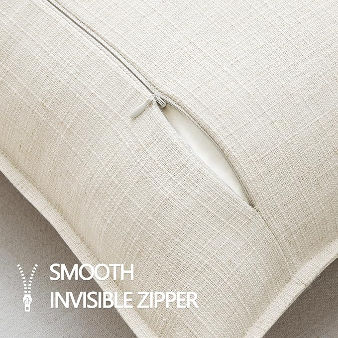 MIULEE Pack of 2 Thick Textured Couch Throw Pillow Covers, Cream White Decorative Pillow Covers 18x18, Neutral Linen Cushion Cases for Sofa Bed Living Room Modern Farmhouse Home Decor, No Filling