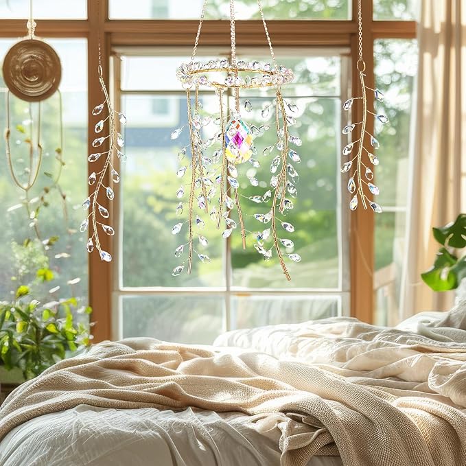 Suncalla 3 Pcs Crystal Suncatchers for Window Hanging Wind Chime Sun Catchers with Crystals Making Rainbow Indoor Outdoor Garden Decor