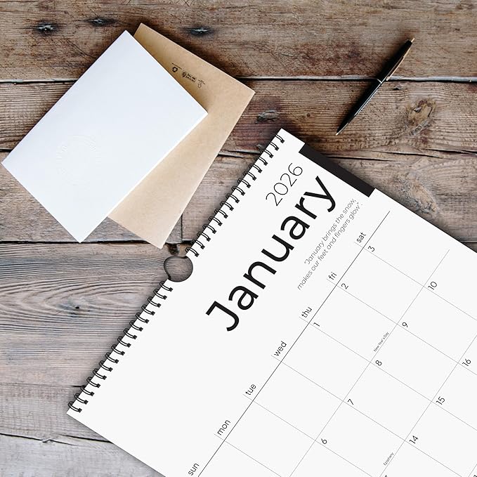 2026 Calendar, 12 Months, January to December, 17" x 12", Large Wall Calendar 2026 with Hanger, Calendar 2026 for Wall, 2026 Calendar Planner, Thick Paper, Spiral Binding, Sleek Business Design.