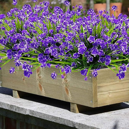 Artificial Flowers, 20 Bundles Outdoor Fake Flowers for Decoration UV Resistant Faux Plastic Plants Garden Porch Window Box Décor (Blue)