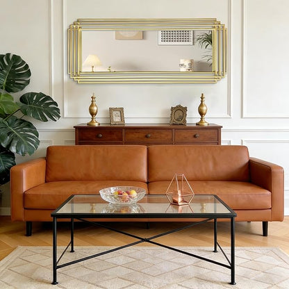 Gold Rectangle Mirror, 55"x22" Geometric Art Deco Mirror with Metal Frame, Large Modern Elegant Wall Mirrors for Living Room Bathroom Entryway Hallway, Hangs Vertically or Horizontally