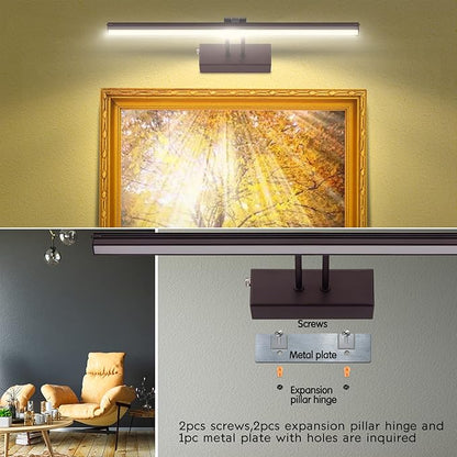 FUNCHDAY Picture Light,Battery Art Lights for Wall,Wireless Remote Painting Light with Timer and Dimmable,16”Metal Display Lighting for Artwork,Portrait,Gallery-Bronze
