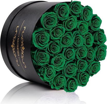 NATROSES 27 Piece Forever Preserved Roses in a Box, Preserved Flowers for Delivery Birthday, Flowers Gifts for Mothers Day, Forest Green