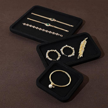 Microfiber Jewelry Display Flat Tray for Rings Earrings Necklace Bracelet, Jewelry Photograph Display Catchall Organizer Tray Dish(L,Black)
