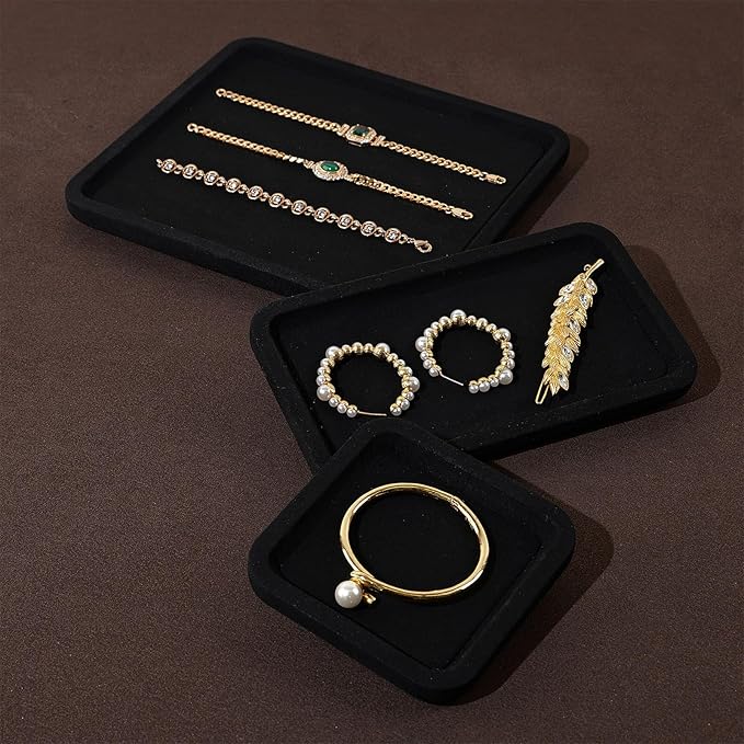 Microfiber Jewelry Display Flat Tray for Rings Earrings Necklace Bracelet, Jewelry Photograph Display Catchall Organizer Tray Dish(XS,Black)