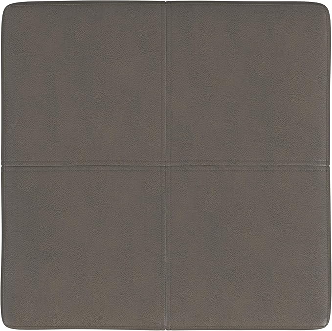 Homepop Decorative Large Square Black Metal Ottoman | Ottoman Stool for Living Room & Bedroom | Decorative Home Furniture (Pewter Gray Faux Leather)