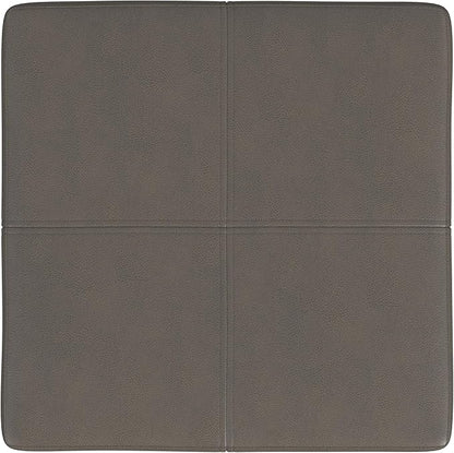 Homepop Decorative Large Square Black Metal Ottoman | Ottoman Stool for Living Room & Bedroom | Decorative Home Furniture (Pewter Gray Faux Leather)