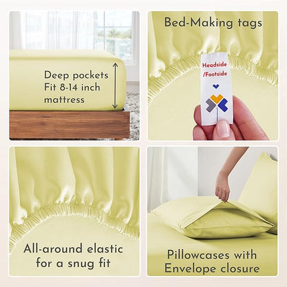 California Design Den Natural 100% Cotton Queen Sheet Set - Soft Sateen Weave, Deep Pockets, Breathable and Durable Bedding Queen Size (Buttery Yellow)