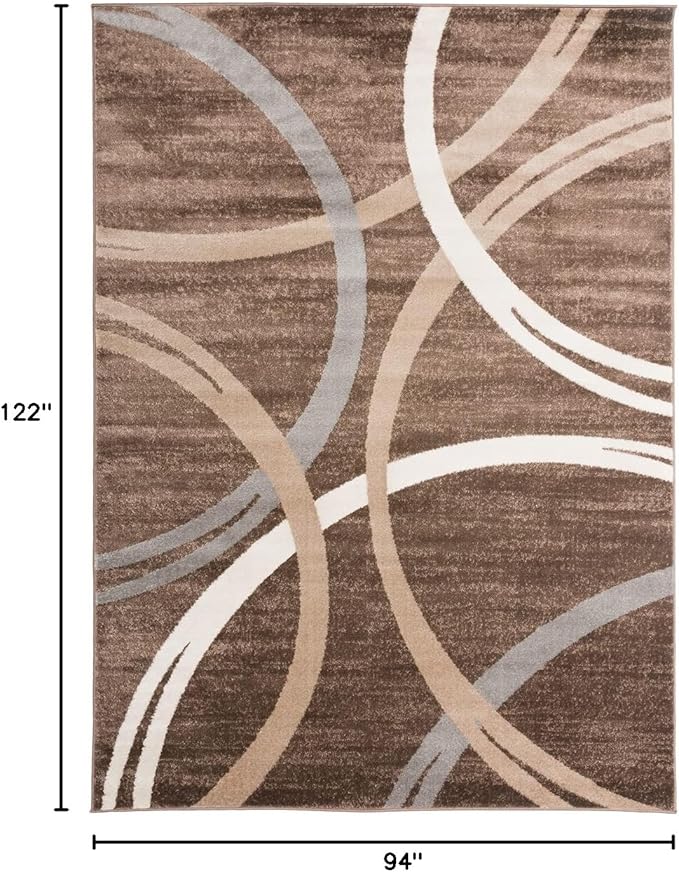 Rugshop Modern Wavy Circles Design Area Rug, Non-Shedding Carpet for Living Room, Bedroom, or Dining Room, Brown, 7'10" x 10'2"