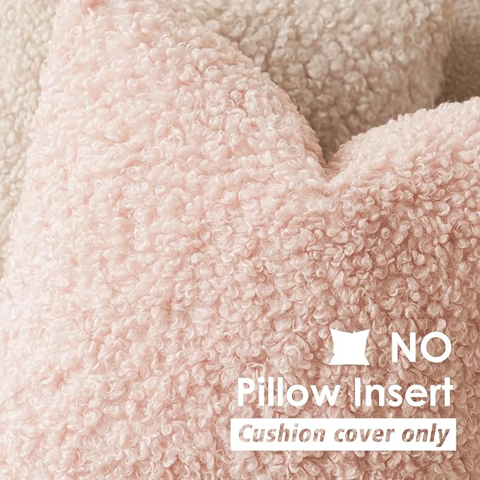 Foindtower 2 Pieces 26x26 Inch Light Pink, Faux Fur Throw Pillow Cover Accent Sherpa Furry Pillow Covers Fuzzy Soft Pillowcases Cozy Sheepskin Decorative Fleece Cushion Case for Bed Couch Living Room