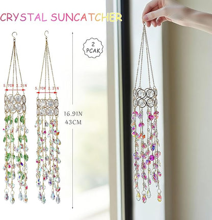 HDCRYSTALGIFTS 2 Pack Crystal Suncatchers for Window Hanging, Rainbow Maker Crystal Prism Sun Catcher Indoor Window Outdoor Home Garden Decor Retirement Gift,17inch