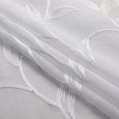 VISIONTEX White Sheer Curtains 63 Inch Length 2 Panels Set Embroidered Floral Leaf Pattern Rod Pocket Semi Sheer Voile Window Curtains/Drapes for Bedroom Living Room 54 x 63 Inches