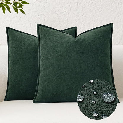 Kevin Textile Christmas Decorative Pillow Covers Dark Green 16x16 Inch Pack of 2 Soft Boucle Textured Waterproof Throw Pillowcases Accent Pillows for Couch Sofa Chair Bed Home Decor Indoor Outdoor