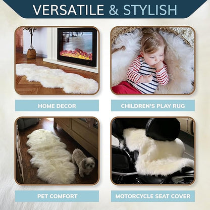 WaySoft New Zealand Sheepskin Area Rug – Genuine Fluffy Wool, Multiple Sizes, Bedroom or Living Room Decor(2ft x 3ft,Grey Beige)