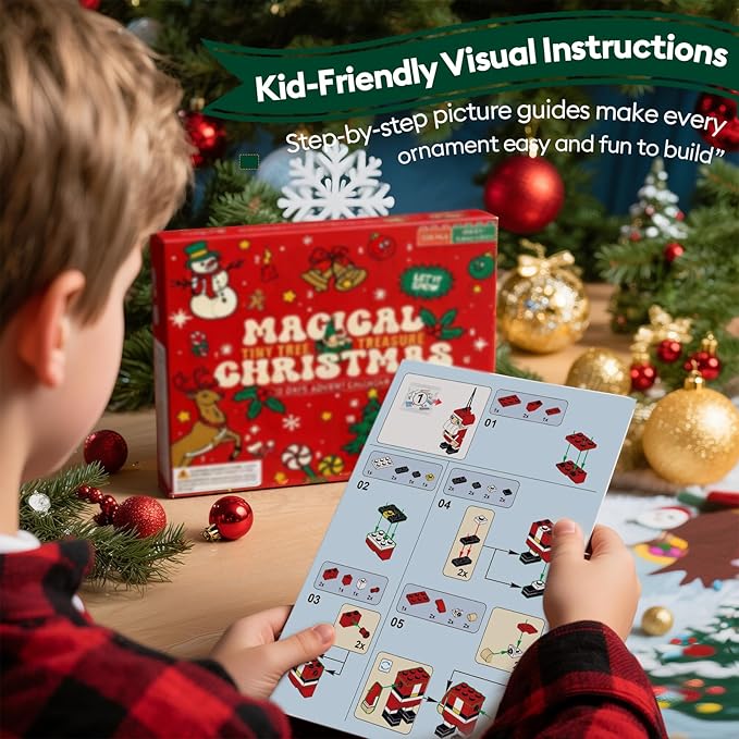 Christmas Advent Calendar 2025 for Kids: 12 Days Countdown Calendar Building Block Toys Set, Xmas Tree Ornaments Decor, White Elephant Christmas Gifts Stocking Stuffers for 6-10 Year Old Boys and Girls