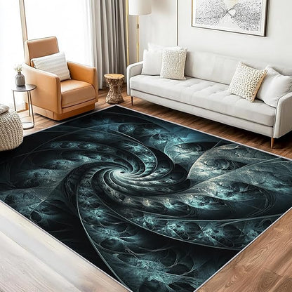 Abstract Swirl Rug 7x8, Washable Psychedelic Spiral Rugs for Living Room Bedroom, Fractal Art Area Rug for Home Decor, Non Slip Backing Floor Carpet with Gripper - 7 x 8 ft