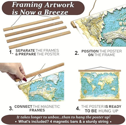DACRI HOME Magnetic Poster Hanger Frame, Sturdy Magnetic Poster Frame with Teak Wood, Strong Magnets for Hanging Prints, Maps, Pictures, Scroll Wall Art, 22x34 22x28 (22 Inch, Teak)