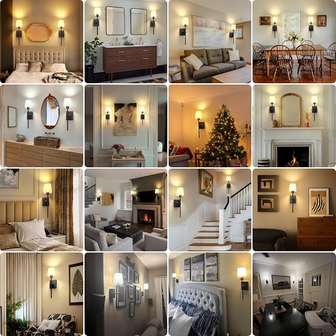 Rechargeable Battery-Operated Wall Sconces Set of 2: Black Wireless Wall Lights with Touch and Remote, 6000mAh Battery Powered Scone Lighting Cordless Wall Lamp for Bedroom Living Room Hallway