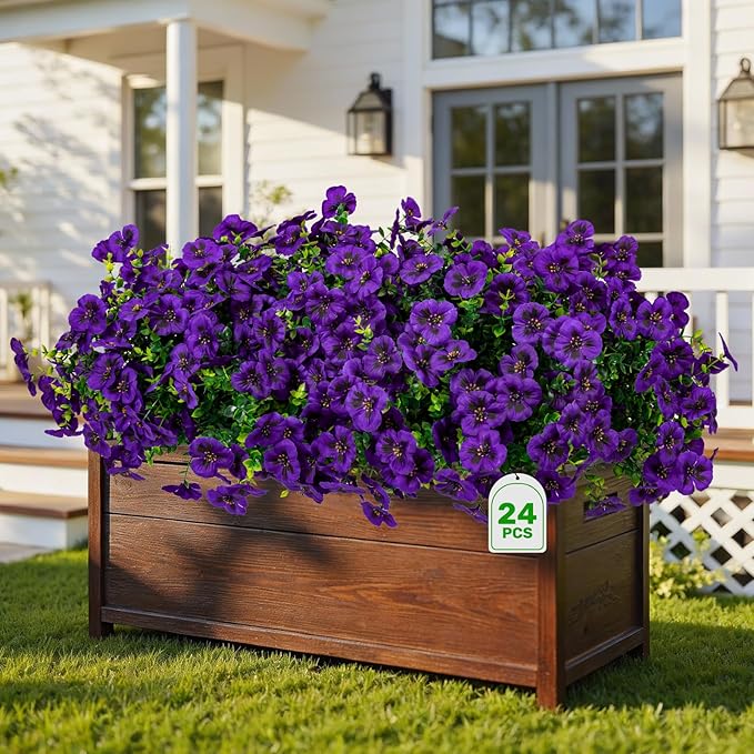 Artificial Flowers, 24 Bundles, Decorative Bouquets for Home, Wedding, Garden, Office Decor (Dark Purple)