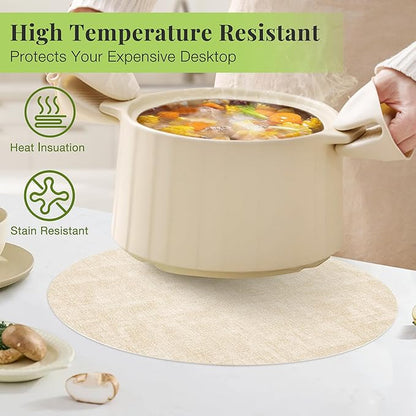 13-Inch Faux Leather Round Placemats Set of 4, Waterproof Anti-Slip Dual Sided Place mats, Heat Resistant Washable Table Mats with Coaster, Suitable for Indoor & Outdoor(4, Beige Dark Coffee)