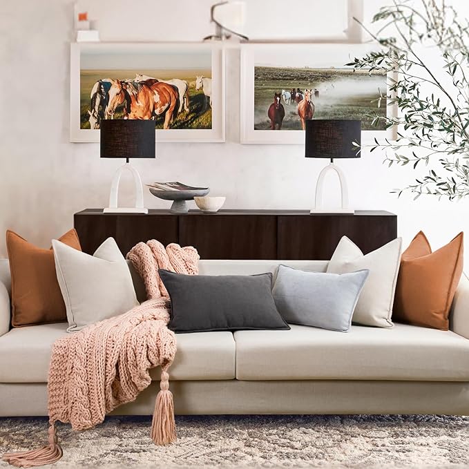 ZWJD Orange Pillow Covers 22x22 Set of 2 Chenille Throw Pillow Covers with Elegant Design Soft and Luxurious Decorative Throw Pillows for Couch, Bed, and Home Decor