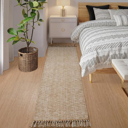 Collive Long Hallway Runner Rug 2x8, Boho Washable Runners Indoor Entryway Rugs Tan Cotton Woven Kitchen Runner Carpet, Farmhouse Low Profile Front Door Mats for Bedside Laundry Room Doorway