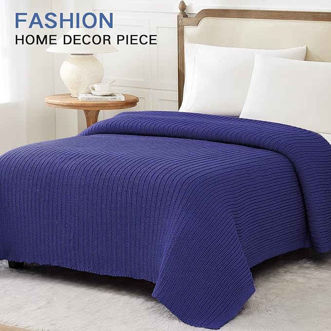 Guohaoi Knitted Weighted Blanket for Adults (Blue 48"x72" 20lbs) No Beads Cooling Throw Blanket for Hot Sleepers, Home Decor Breathable Chunky Knit Heavy Blanket Use on Full Size Bed