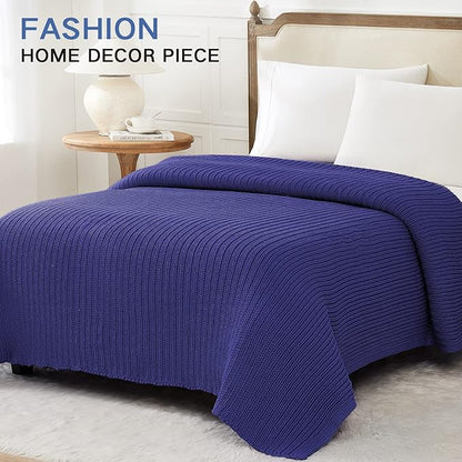 Guohaoi Knitted Weighted Blanket for Adults (Blue 60"x80" 17lbs) No Beads Cooling Throw Blanket for Hot Sleepers, Home Decor Breathable Chunky Knit Heavy Blanket Use on Queen/King Size Bed