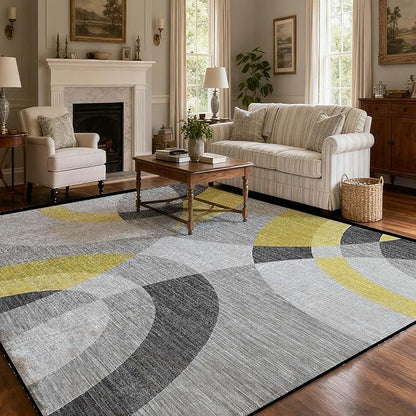 Area Rug Washable 6'x9' Ft Non Slip Rubber Backing Foldable Geometry Durable Rug for Living Room, Bedroom, Home Office