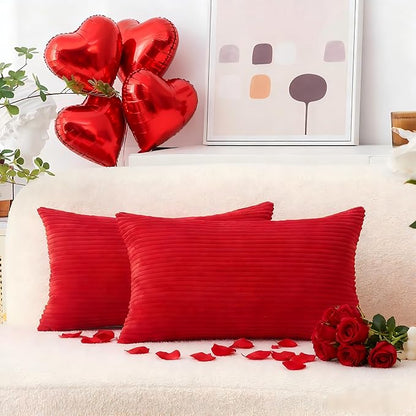 Home Brilliant Red Pillow Covers 12x20 Throw Pillows for Couch Pack of 2 Striped Corduroy Lumbar Rectangle Indoor Pillow Cover Holiday Bench Sofa Couch Christmas, 12 x 20 inch, Red