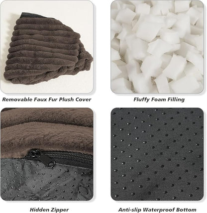 Pouf Ottoman Stuffed Round for Foot Rest, Faux Fur Poufs with Foam Chunk Filling, Storage Ottoman Pouf Foot Stool Cushion, 20 X 15 Inch Floor Chair for Living Room Bedroom Home Decor, Brown