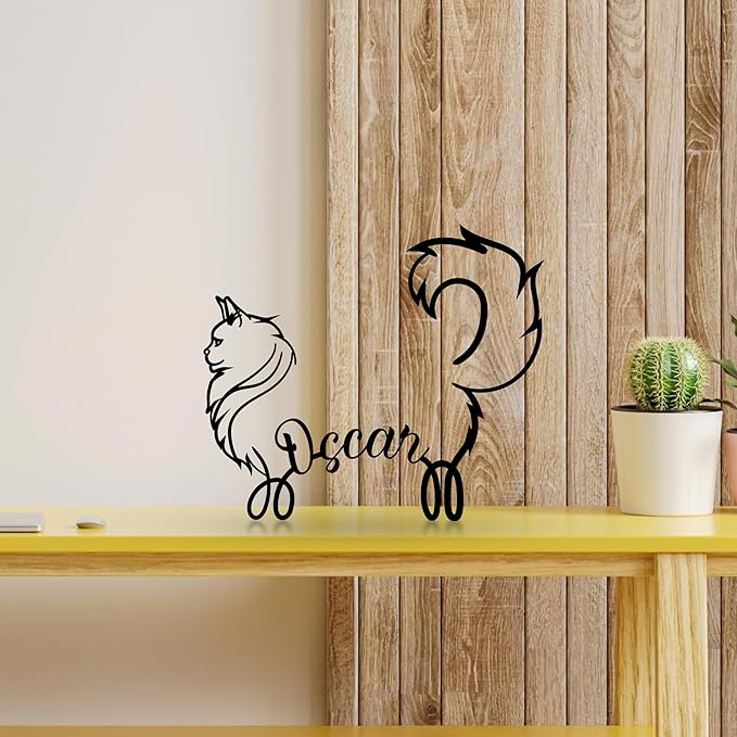 Personalized Maine Coon Cat Minimalist Metal Line Art Sculpture Customized Name Abstract Art Table Metal Sign Ornaments Wall Living Room Home Office Desk Decor Gifts for Cat Lovers