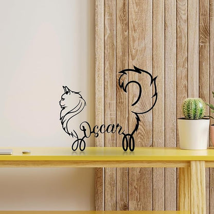 Personalized Maine Coon Cat Minimalist Metal Line Art Sculpture Customized Name Abstract Art Table Metal Sign Ornaments Wall Living Room Home Office Desk Decor Gifts for Cat Lovers