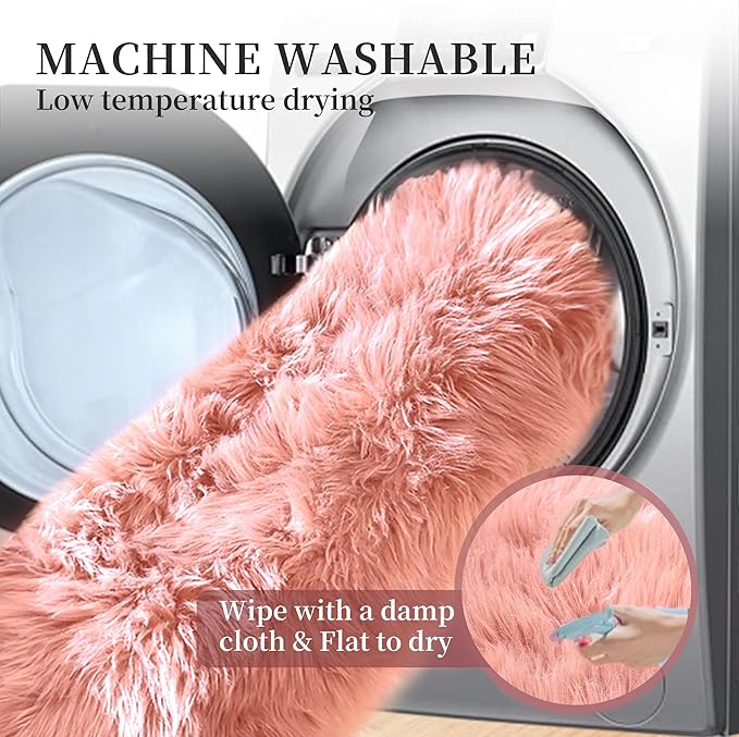 Pink Faux Sheepskin Fluffy Fur Rugs for Bedroom Machine Washable Fuzzy Area Rugs for Living Room Runner Rugs for Hallway 2x6