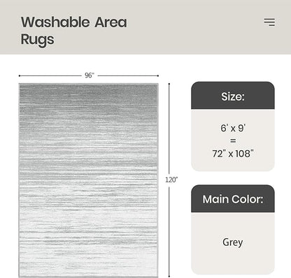Valenrug Washable Rugs 6x9 - Non Slip 6x9 Area Rugs for Living Room, Stain Resistant Area Rugs for Bedroom, Foldable Machine Washable Area Rug(6'x9', Grey)