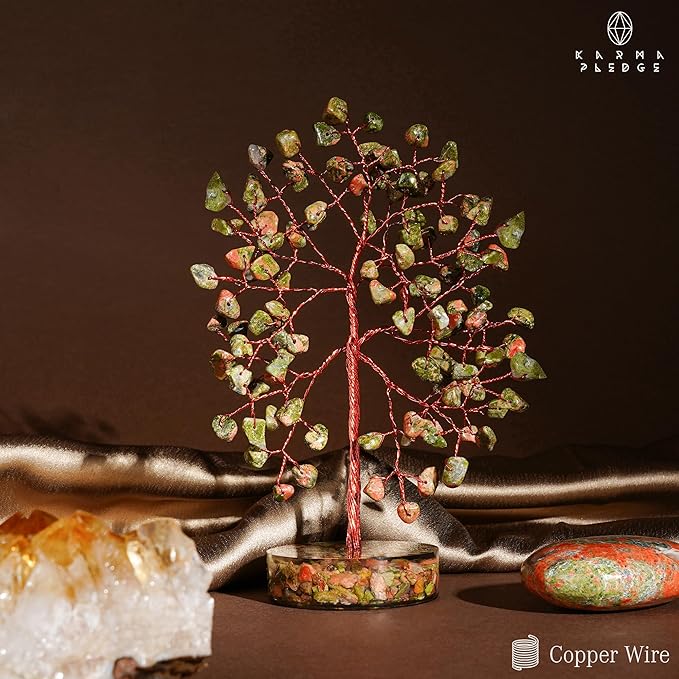 Crystal Tree for Home and Office Decor, Unakite Chakra Healing Stones Handmade Feng Shui Bonsai Tree of Life for Positive Energy, Money, Good Luck, Christmas Decor, Birthday Gifts for Women, Mom