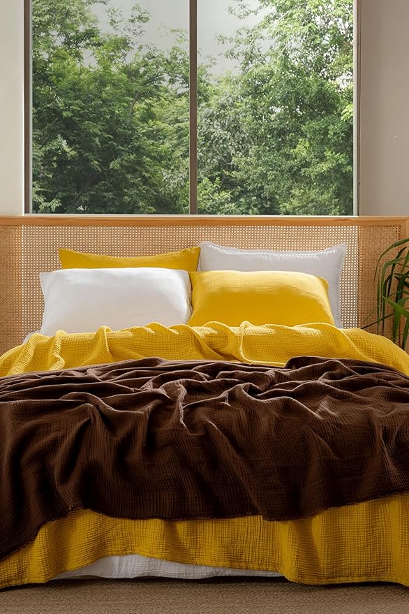 Muslin Blanket - Pure 100% Turkish Cotton Airy Soft Light Versatile Gauze Throw Blanket for Bed, Couch, Sofa (Mustard Yellow, Twin XL Size (71" x 95" inch))