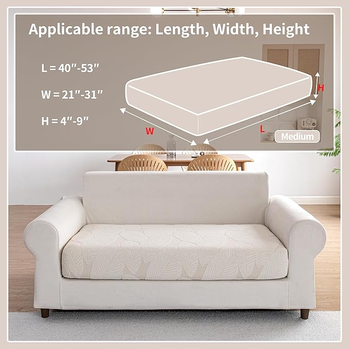 Couch Covers for Sectional Sofa, Washable Stretch Soft Sofa Cushion Covers L Shape Sofa Slipcovers Anti Slip Furniture Decor Protector for Pets (1PC LoveSeat Cushion Cover,Ivory)