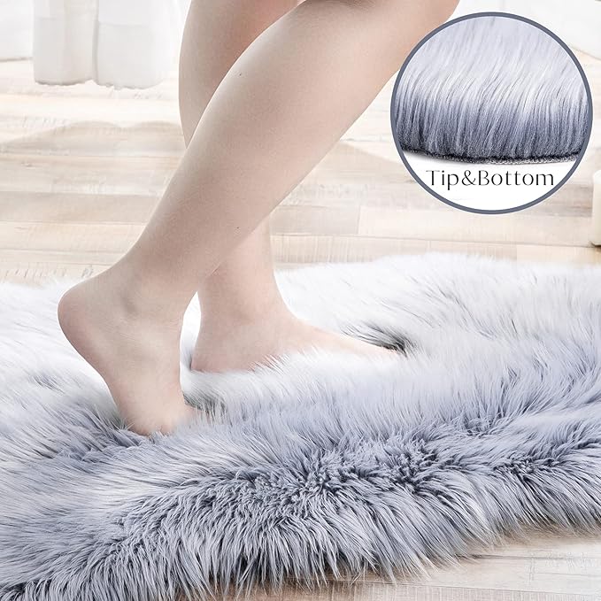 Ashler Acrylic and Polyester Fluffy Shaggy Area Rug Ultra Soft 2x3Ft Sheepskin Fur Rug, Frosted Bottom Blue Fuzzy Rug Machine Washable Shag Rug, Nursery Decor Throw Rugs for Bedroom, Living Room